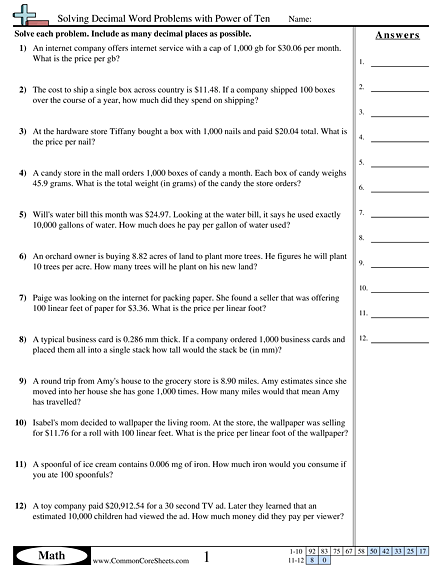 5 Nbt 2 Worksheets