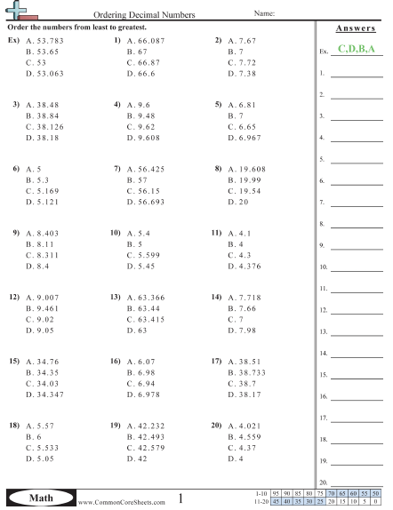 Decimal Worksheets