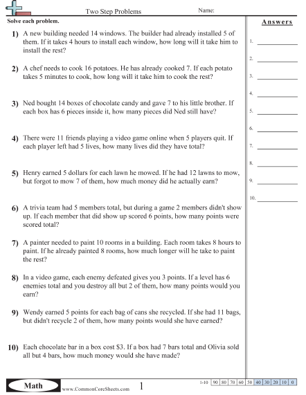 Multistep Worksheets
