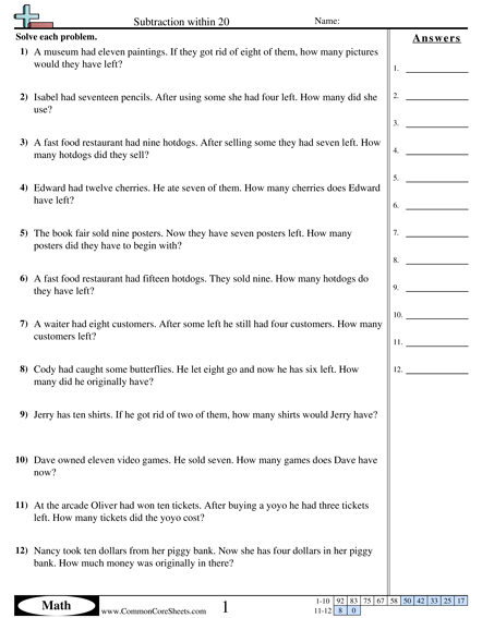 Subtraction Worksheets