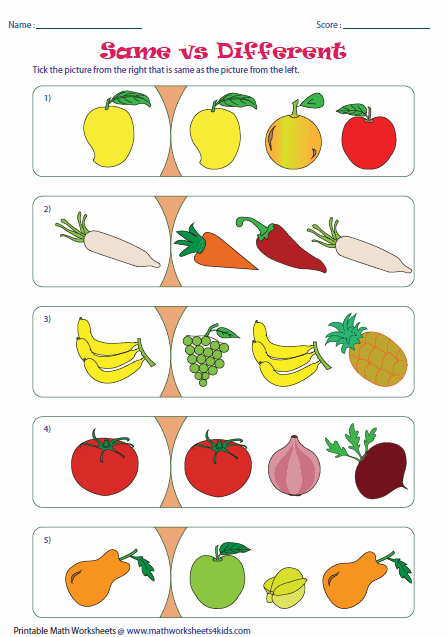 Same And Different Worksheets For Preschool