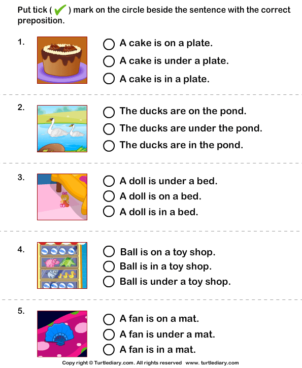 Tick Sentence With The Correct Preposition Worksheet