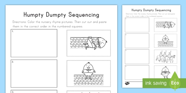 Humpty Dumpty Sequencing Worksheet   Worksheet