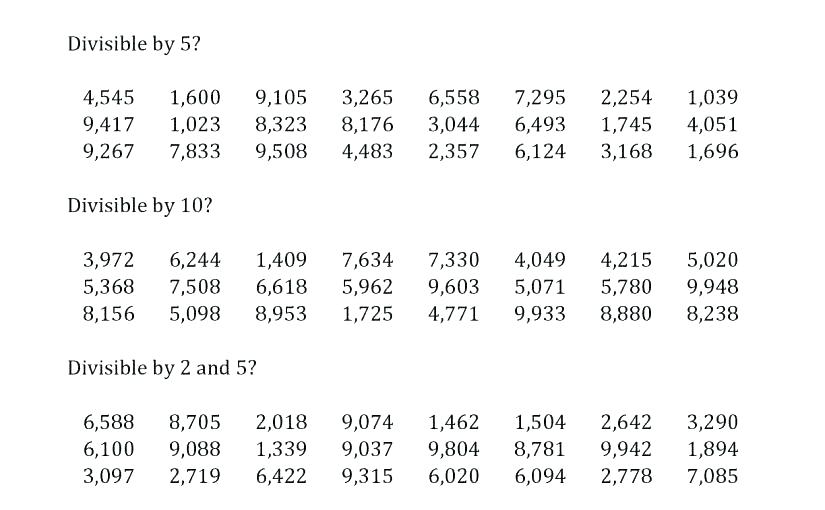 Divisibility Worksheets