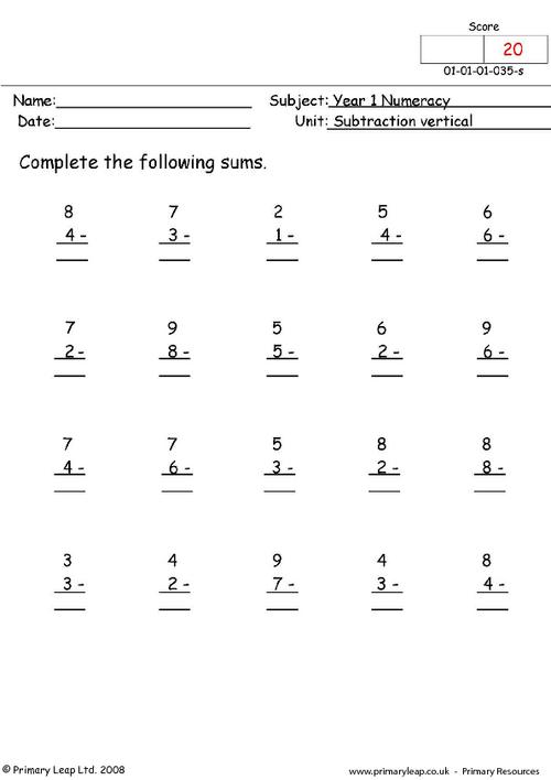 Subtraction Vertical 1