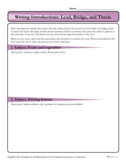 How To Write An Introduction  Lead, Bridge, And Thesis Activity