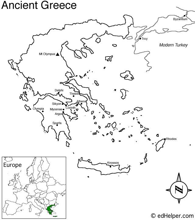 Ancient Greece Map Worksheet Printable  Drawn Map Ancient Greece
