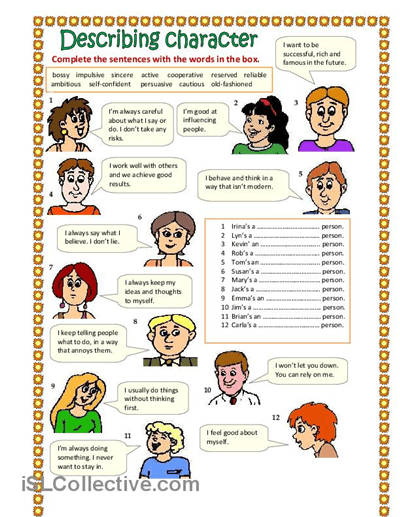 Describing Character (part 2) Worksheet