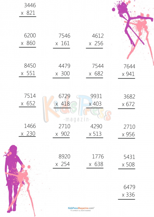 3 Digit By 4 Digit Multiplication Worksheet