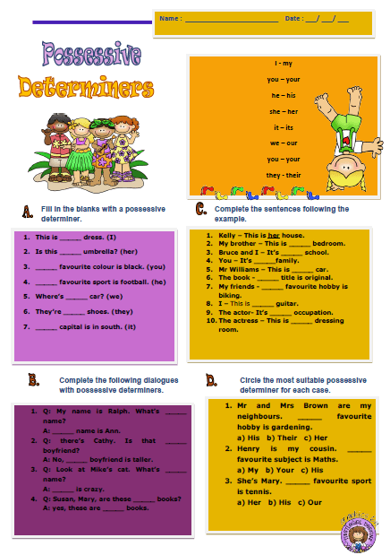 Possessive Determiners Elementary Worksheet
