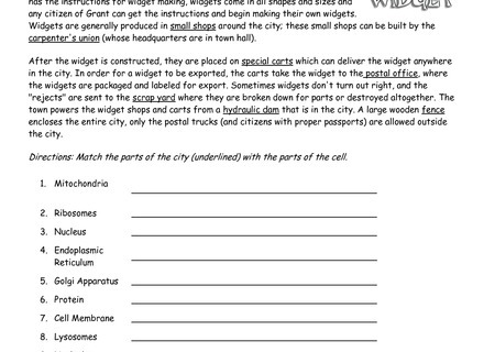 Cell City Introduction Worksheets