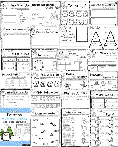 1st Grade December Math And Literacy Worksheets