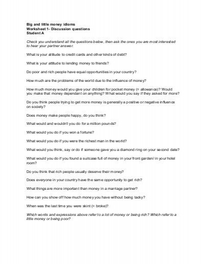 Big And Little Money Idioms Worksheet 1