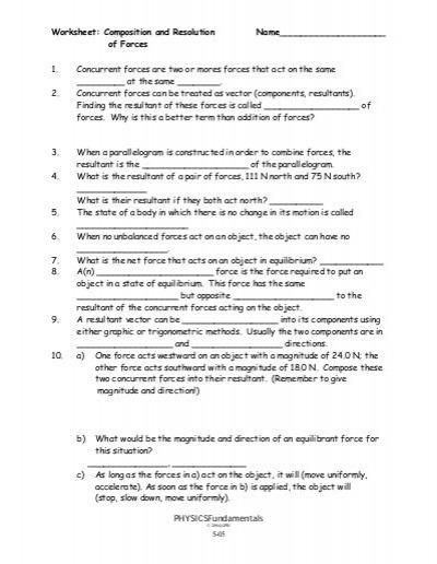 Composition And Resolution Of Forces Worksheet