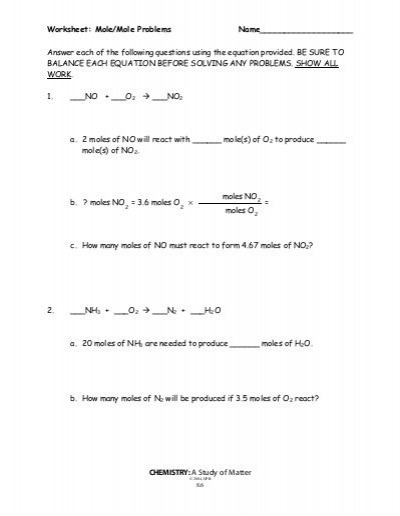 Mole Mole Problems Worksheet