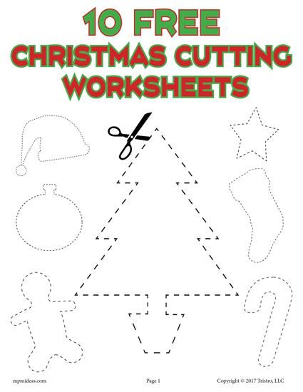 10 Printable Christmas Shapes Cutting Worksheets