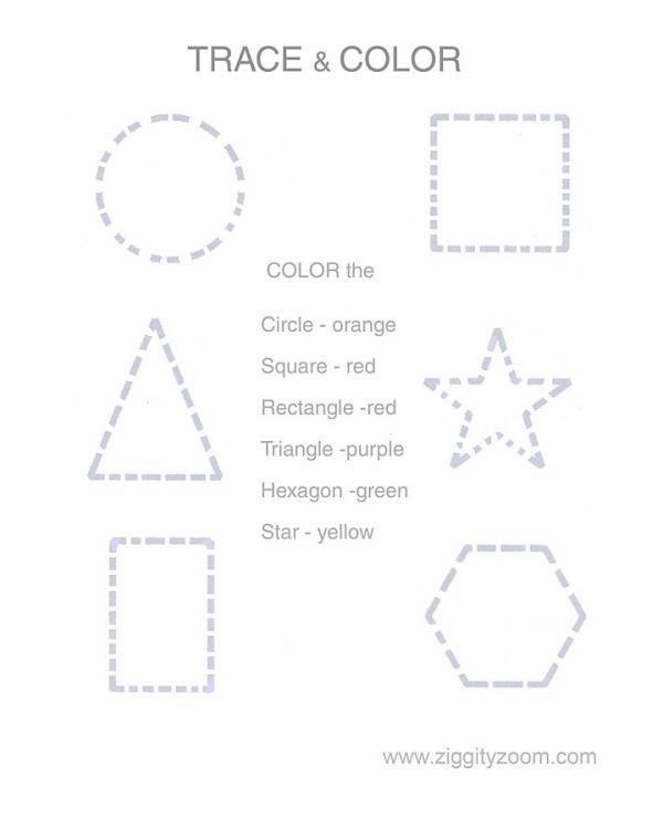 Trace & Color Shapes Worksheet