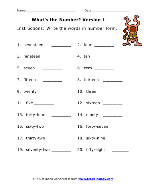 Write The Words In Number Form Version 1