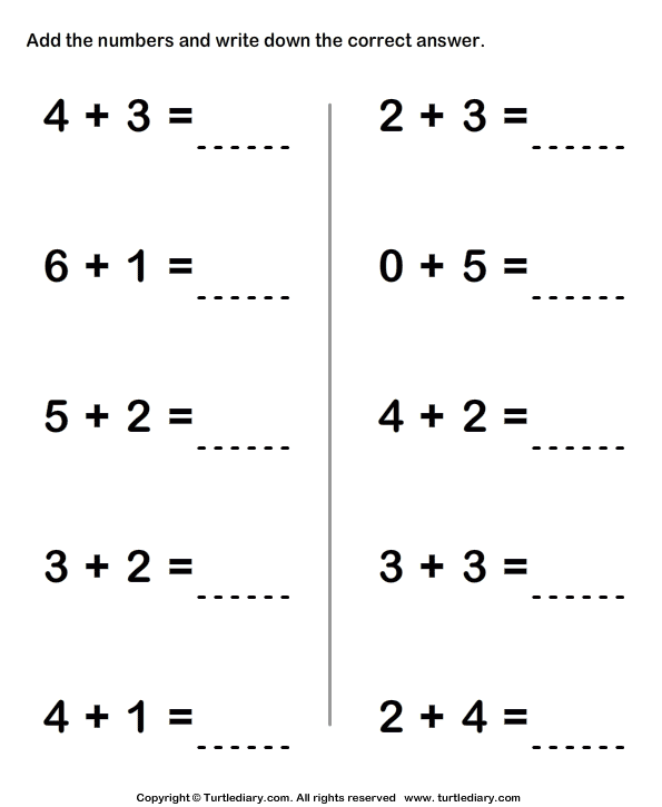 One Digit Addition Worksheet1
