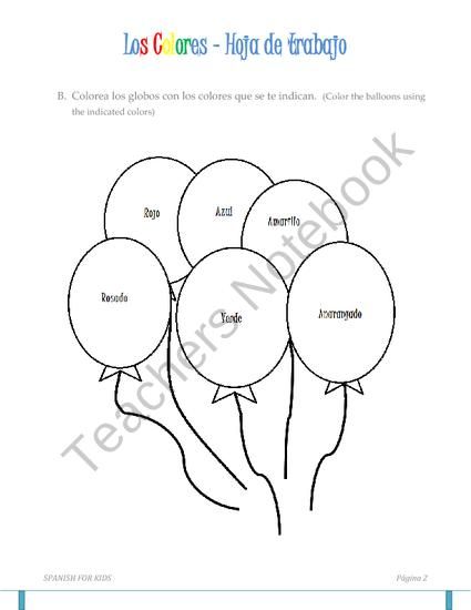 Los Colores Worksheet (espaÃ±ol) From Spanish For Kids On