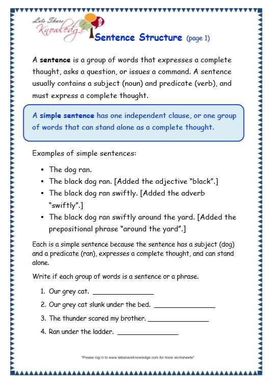 Sentence Structure Worksheet