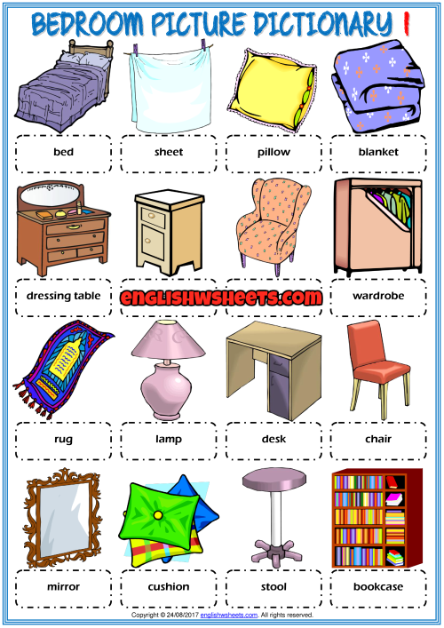 Bedroom Esl Printable Picture Dictionary For Kids