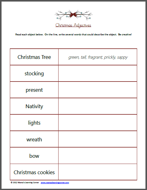 Christmas Adjectives Worksheet