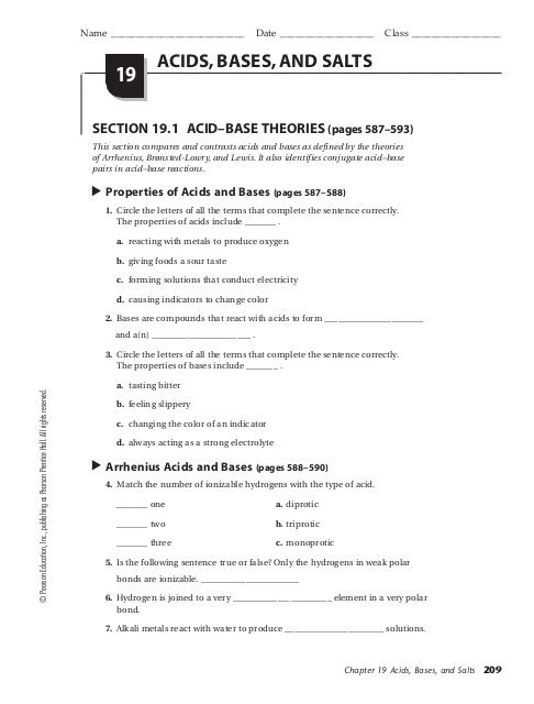 Acids And Bases Worksheets Pdf
