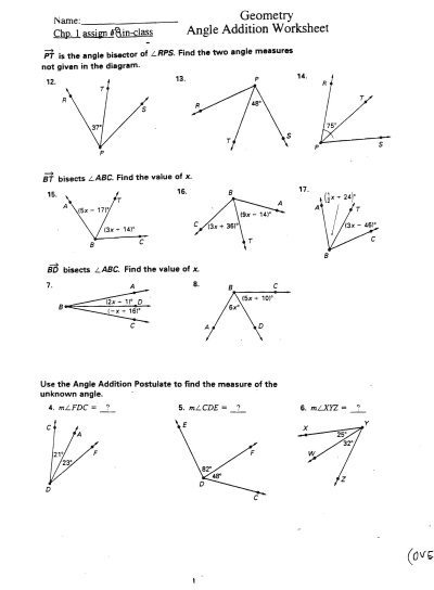 Angle Addition Postulate Worksheets