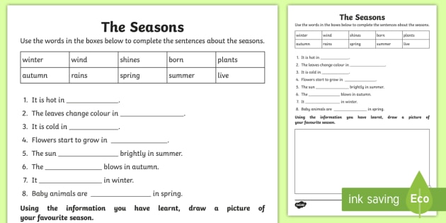 The Seasons Cloze Worksheet   Worksheet