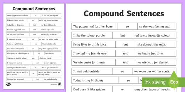 Compound Sentences Cut And Paste Worksheet
