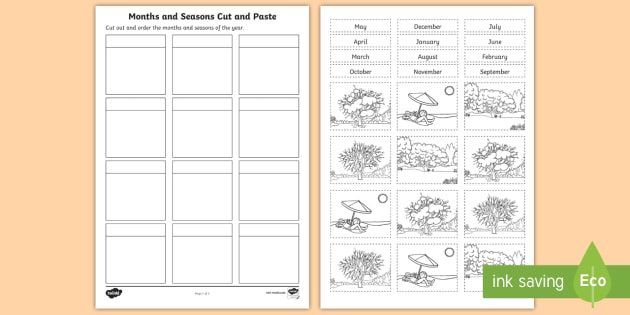 Months And Seasons Cut And Paste Worksheet   Worksheet