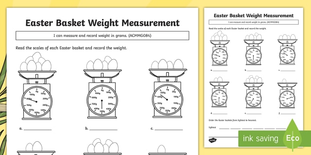 Easter Basket Weight Measuring Worksheet   Worksheet