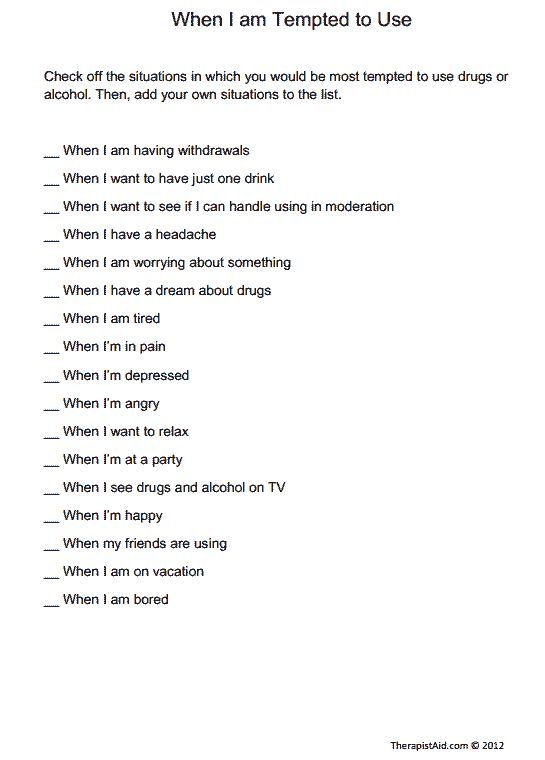 Relapse Prevention Worksheets
