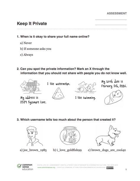 Internet Safety Worksheet For Kids