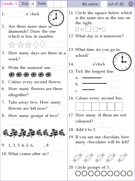 Mental Math Grade 1 Day 11