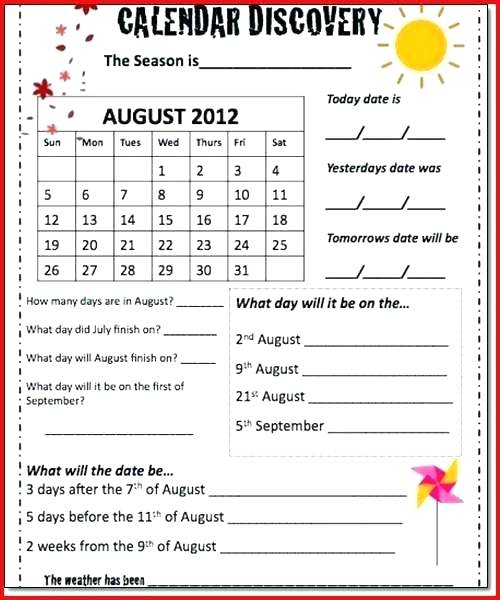 Calendar Worksheets For Grade 1