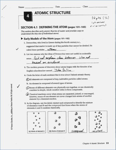 The Structure Of The Atom Chapter 4 Worksheets Answers