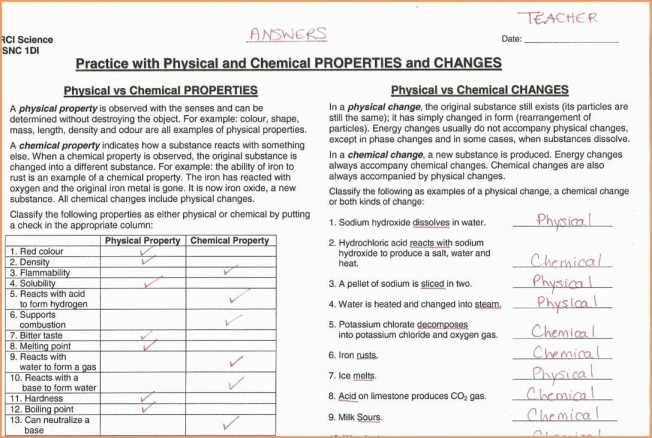 Chemistry I Worksheets Classification Of Matter And Changes