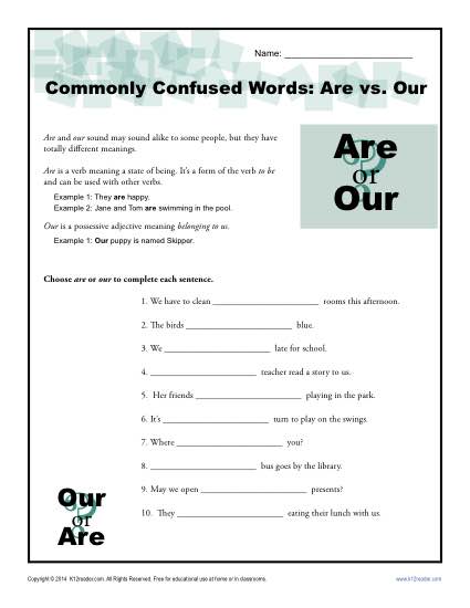 Are Vs  Our Worksheet