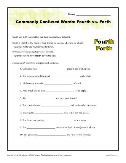 Fourth Vs  Forth Worksheet