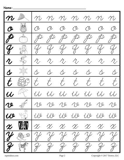 Free Cursive Lowercase Letter Tracing Worksheets