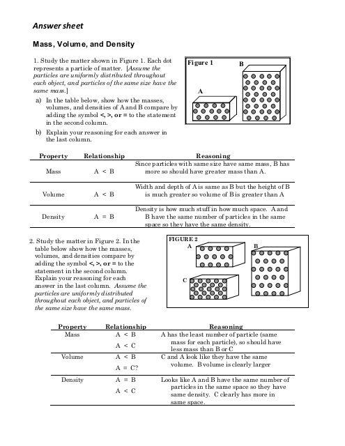 Density Worksheet Answers Pdf