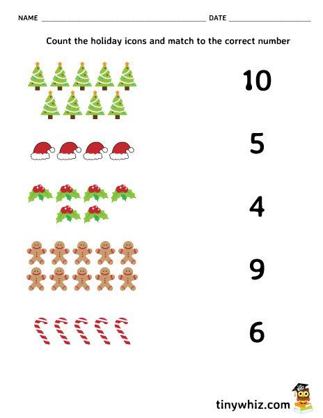 Count And Match Free Christmas Printable Worksheet