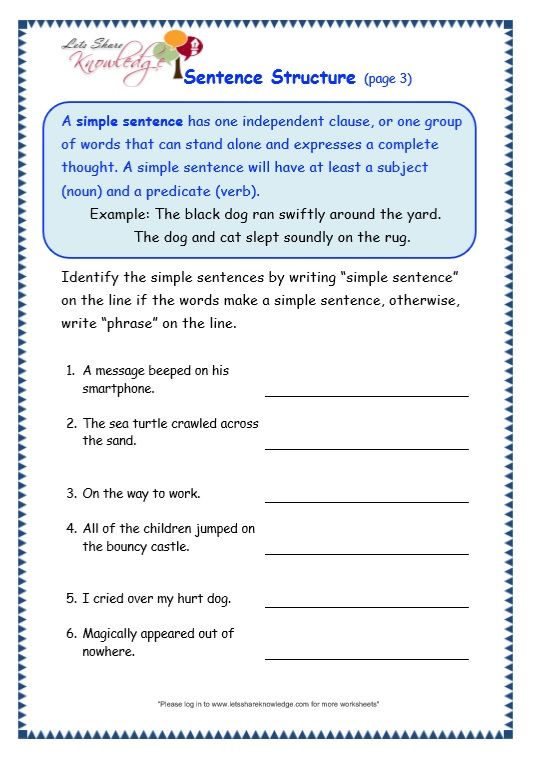 Sentence Structure Worksheet