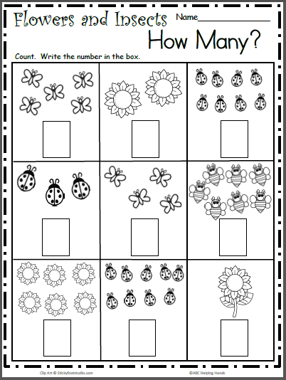 Spring Insects Free Math Worksheet For Counting To 9