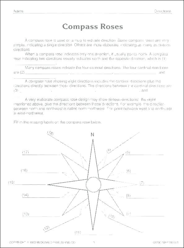 Map Skills Worksheets Grade Printable Maps Free For E Compass Rose