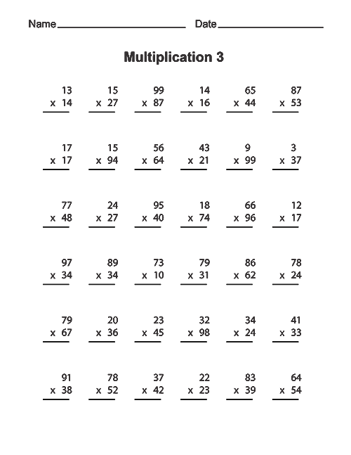 Free Printable Double Digit Multiplication Worksheets 2 2