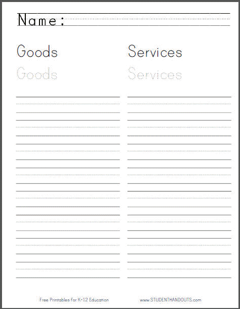 Goods And Services Worksheet For Lower Elementary