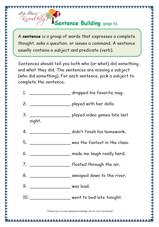 Grade 3 Grammar Topic 35  Sentence Building Worksheets